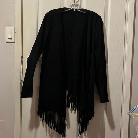 ONLY Black Tasseled Faux-Suede Swing Jacket. - Picture 1 of 4
